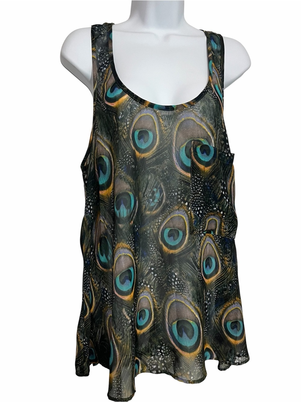 Show Me Your MuMu Zuko Peacock Print Top Size Large Sheer Boho Downtown Fashion